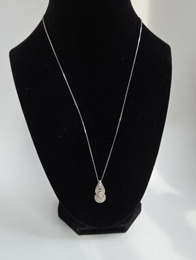 20" Sterling Silver 925 Diamond Halo Pendant Necklace - Italy
